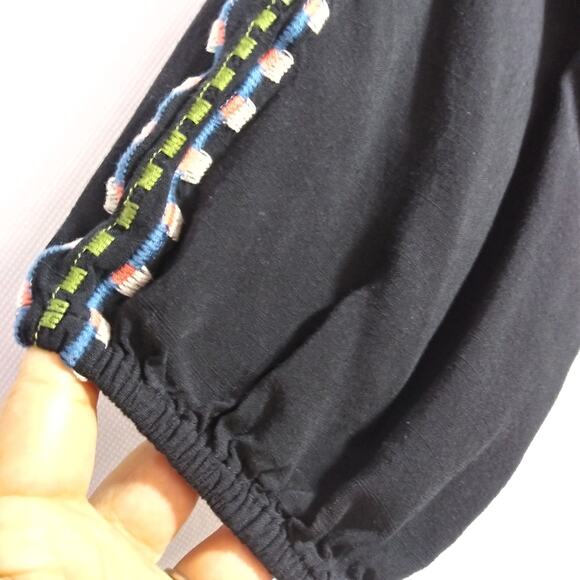 Flying Tomato Black Embroidered Off Shoulder 3/4 Sleeves Boho Short Dress Size L - Picture 6 of 8
